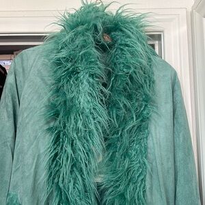 NWT SPELL Joplin Faux Fur Jacket Teal Small Gorge Trade or For Sale Penny Lane